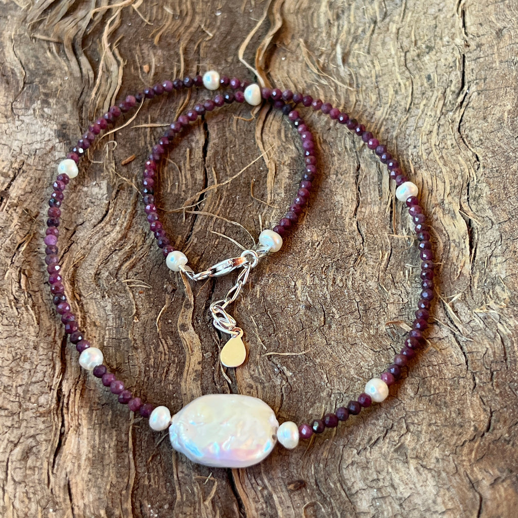 Colier perle si rubin Ruby#24, pietre semipretioase - druzy.ro 2 