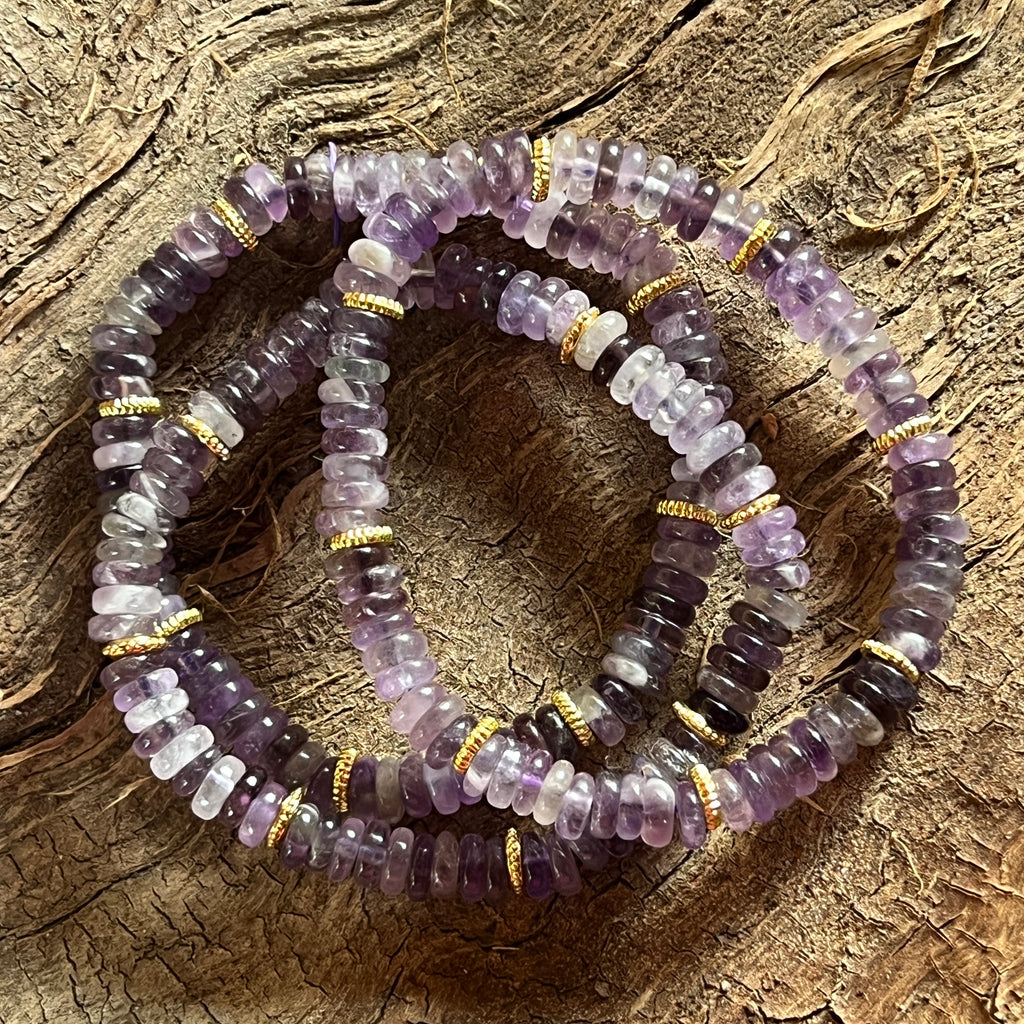 Bratara discuri ametist si insertii aurii – 6x2 mm, pietre semipretioase - druzy.ro 2 