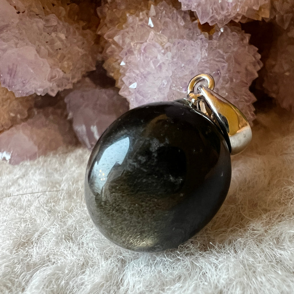 Pandantiv obsidian argintiu tumble, pietre semipretioase - druzy.ro 3 