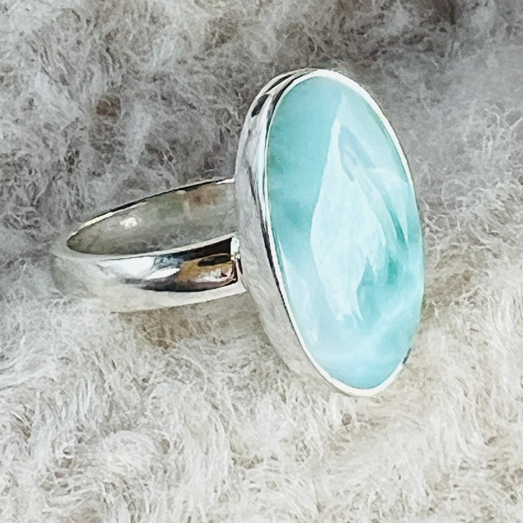 Inel ajustabil cu piatra larimar din argint model 7, pietre semipretioase - druzy.ro 2 