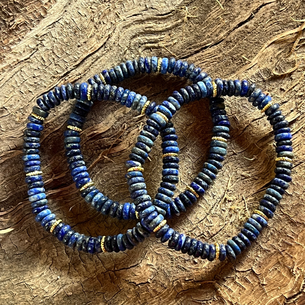Bratara discuri lapis lazuli si insertii aurii – 6x2 mm, pietre semipretioase - druzy.ro 5 