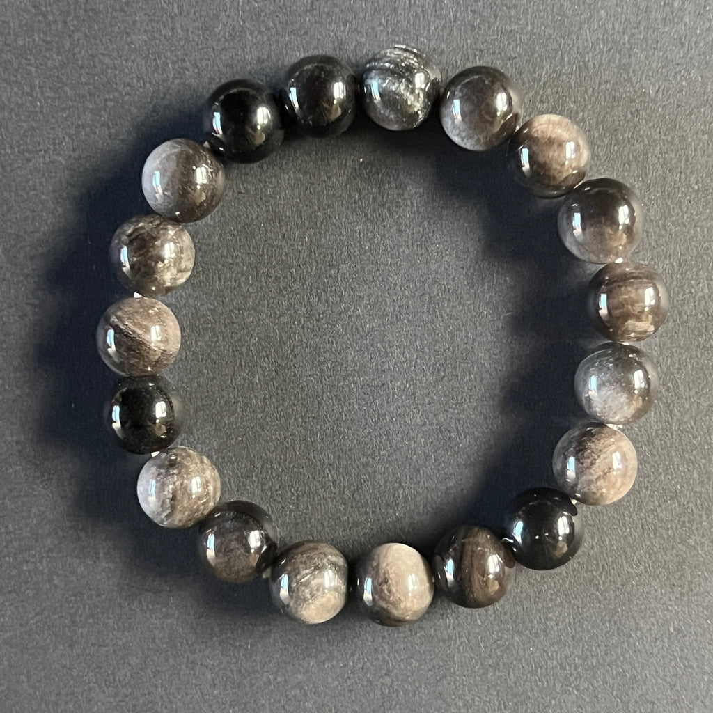 Bratara obsidian argintiu 10 mm, pietre semipretioase - druzy.ro 1 