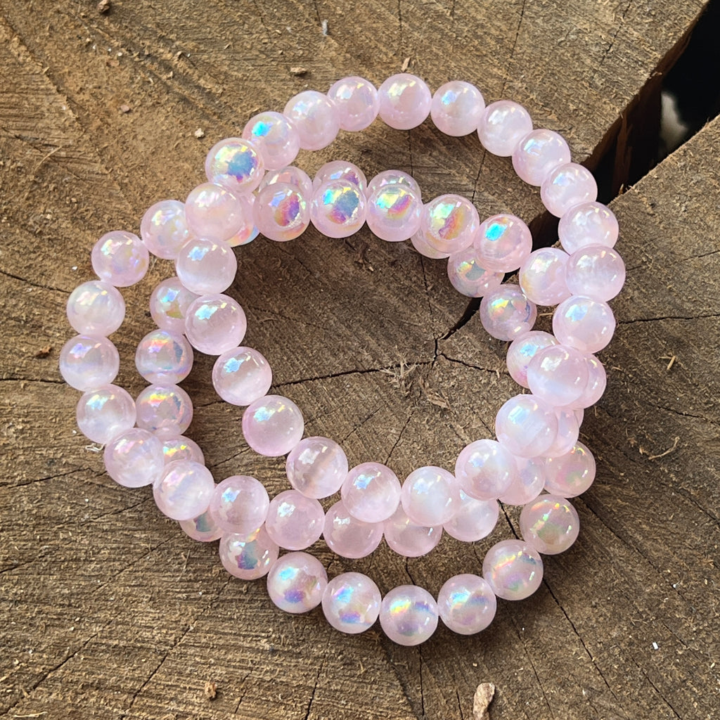 Bratara selenit 8 mm AURA LILA, pietre semipretioase - druzy.ro 1 