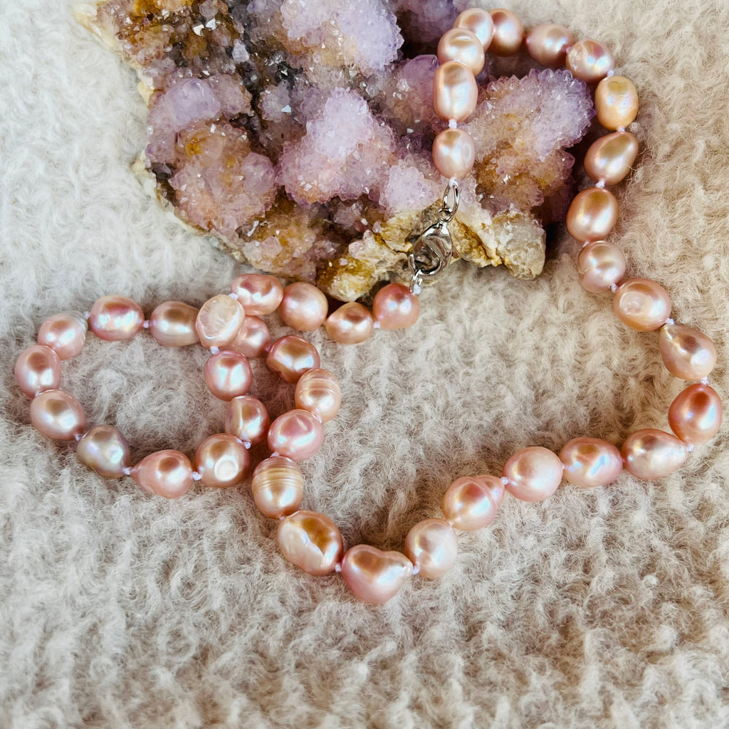 Colier perle roz, druzy.ro, cristale 1