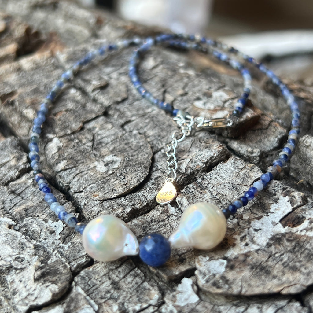 Colier aventurin albastru si perle Blue Grace #77, pietre semipretioase - druzy.ro 4 