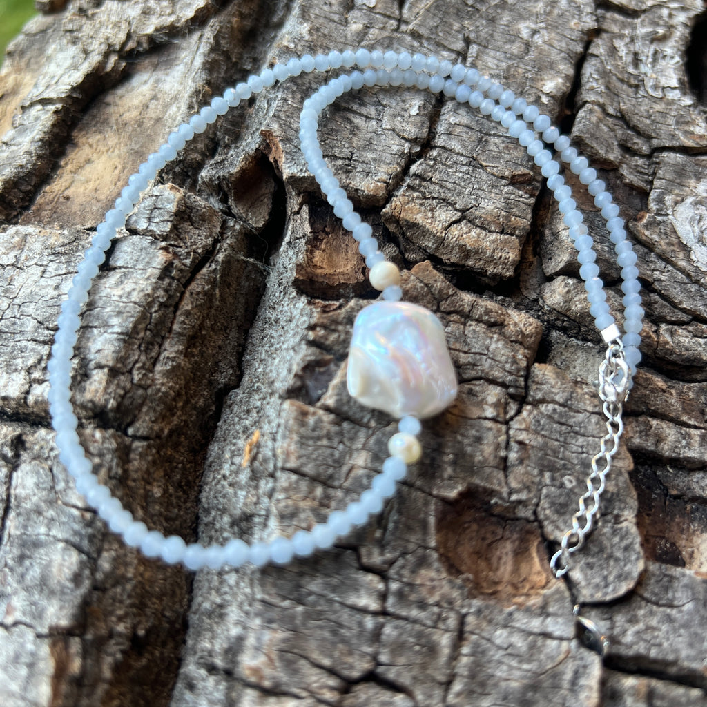 Colier angelit si perle Celestia#69, pietre semipretioase - druzy.ro 4 