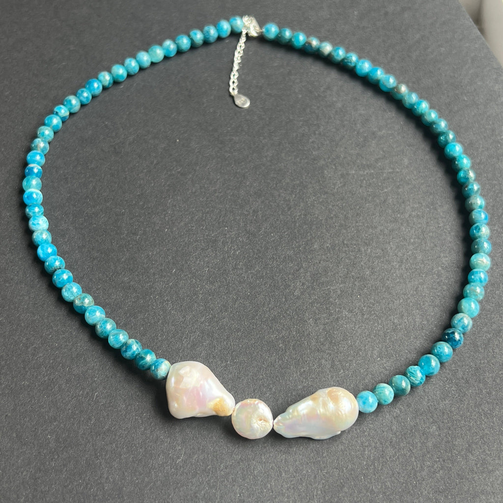 Colier apatit și perle Blue Whisper#35, pietre semipretioase - druzy.ro 2 