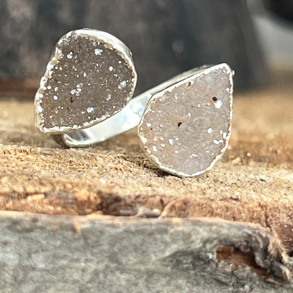 Inel reglabil agat druzy placat cu argint din Brazilia model 2, pietre semipretioase - druzy.ro 1 