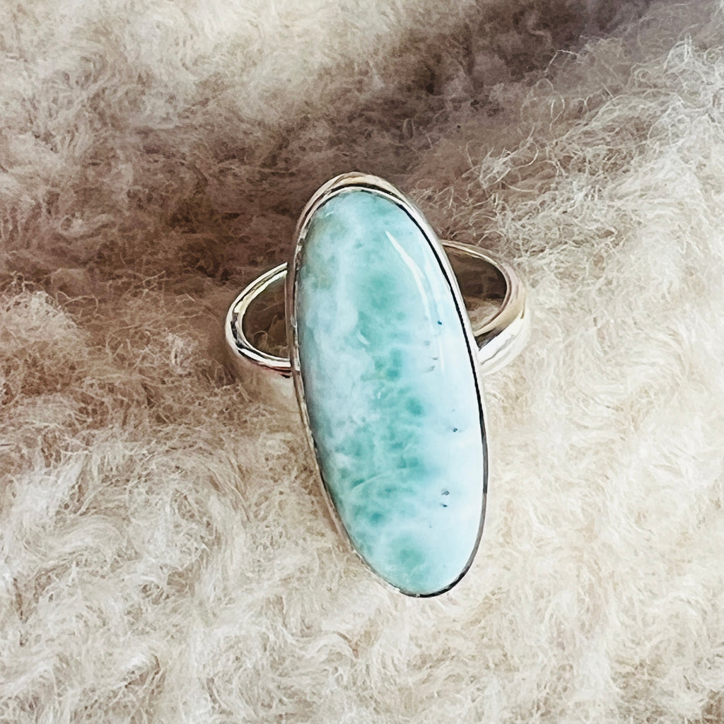 Inel ajustabil cu piatra larimar din argint model 4, pietre semipretioase - druzy.ro 1 