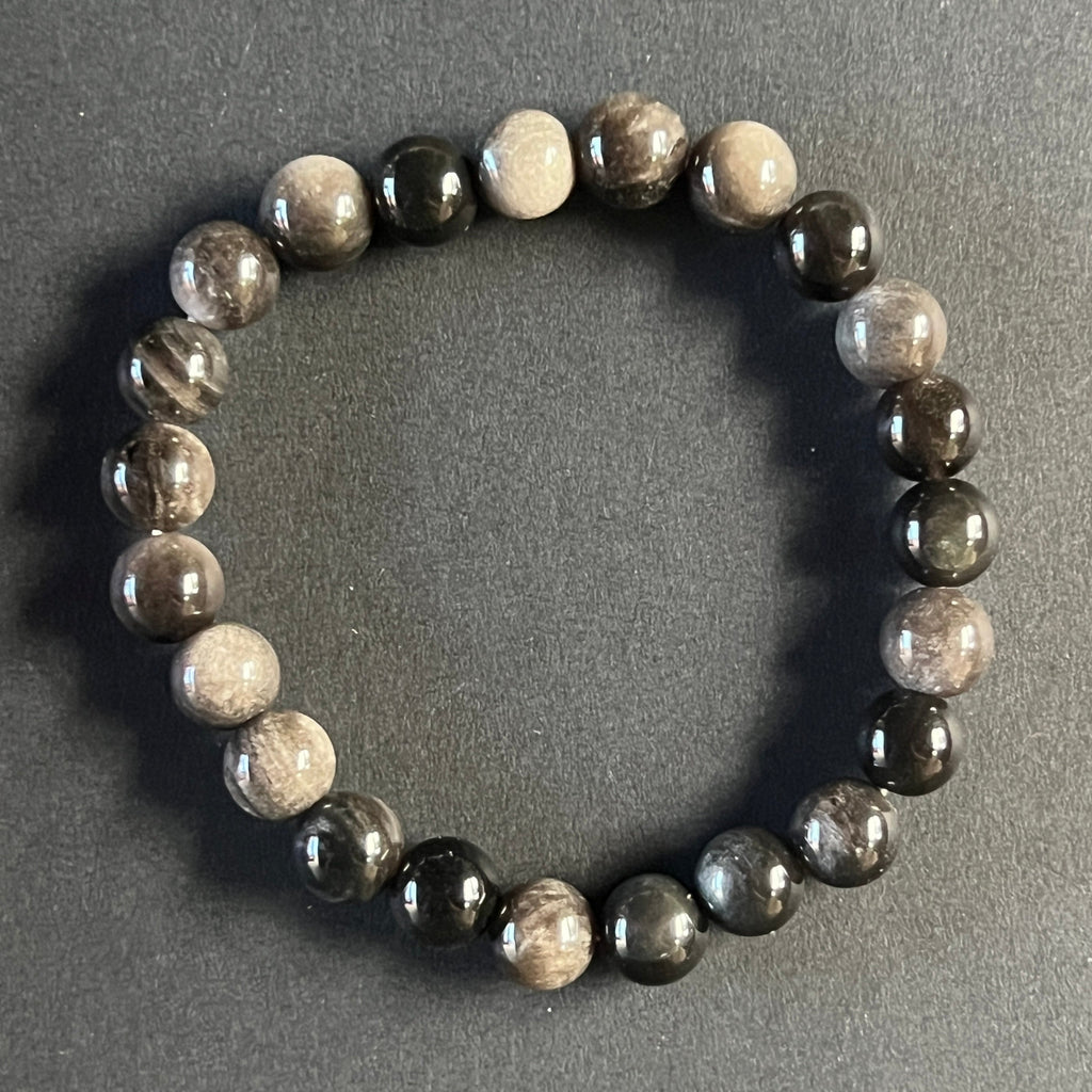 Bratara obsidian argintiu curcubeu 8 mm, pietre semipretioase - druzy.ro 1 