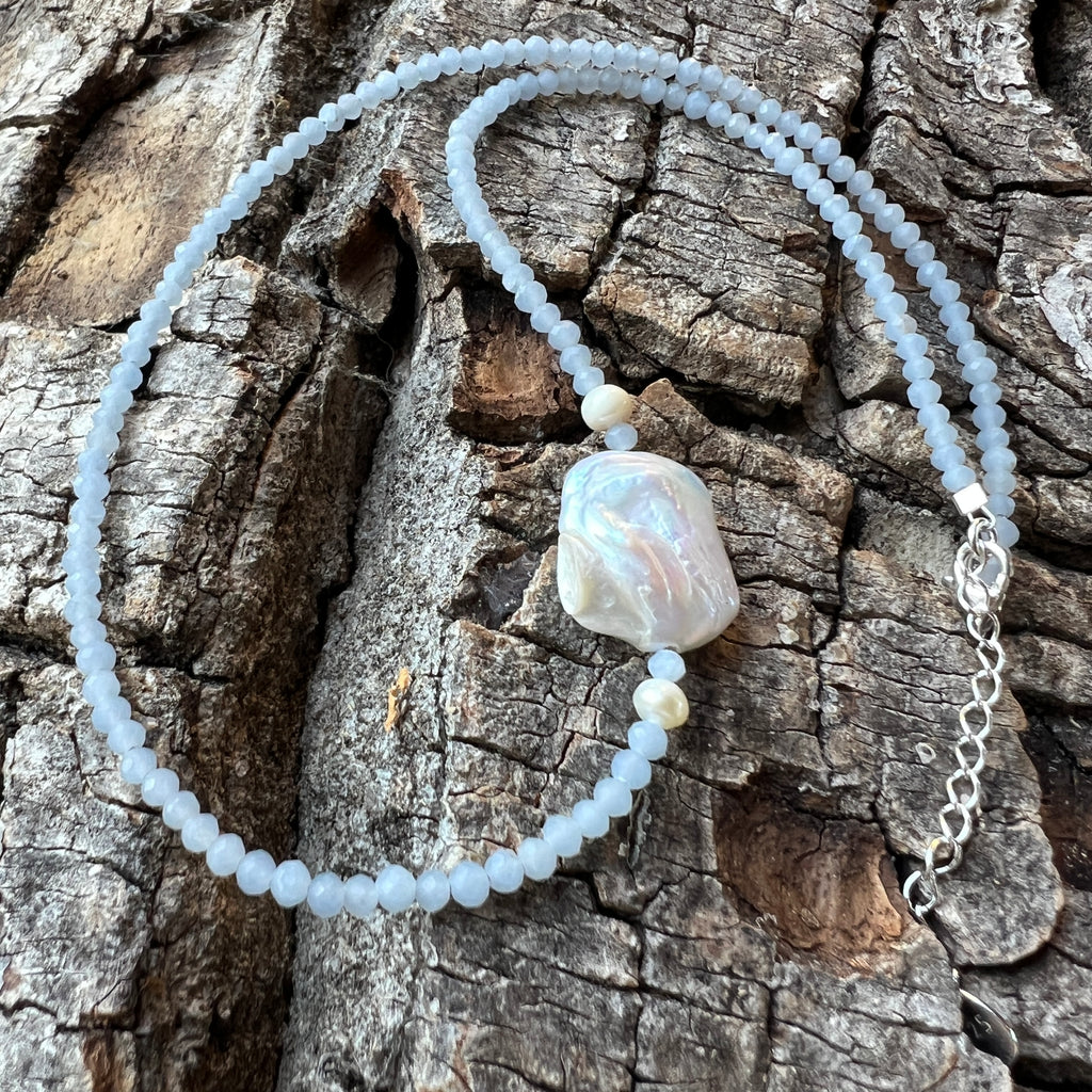Colier angelit si perle Celestia#69, pietre semipretioase - druzy.ro 5 