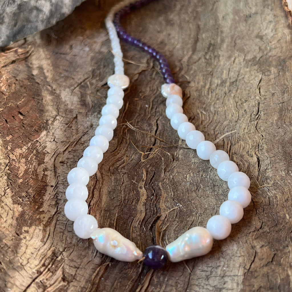 Colier lung ametist, jad si perle jad alb, perle Serenity#16, pietre semipretioase - druzy.ro 4 