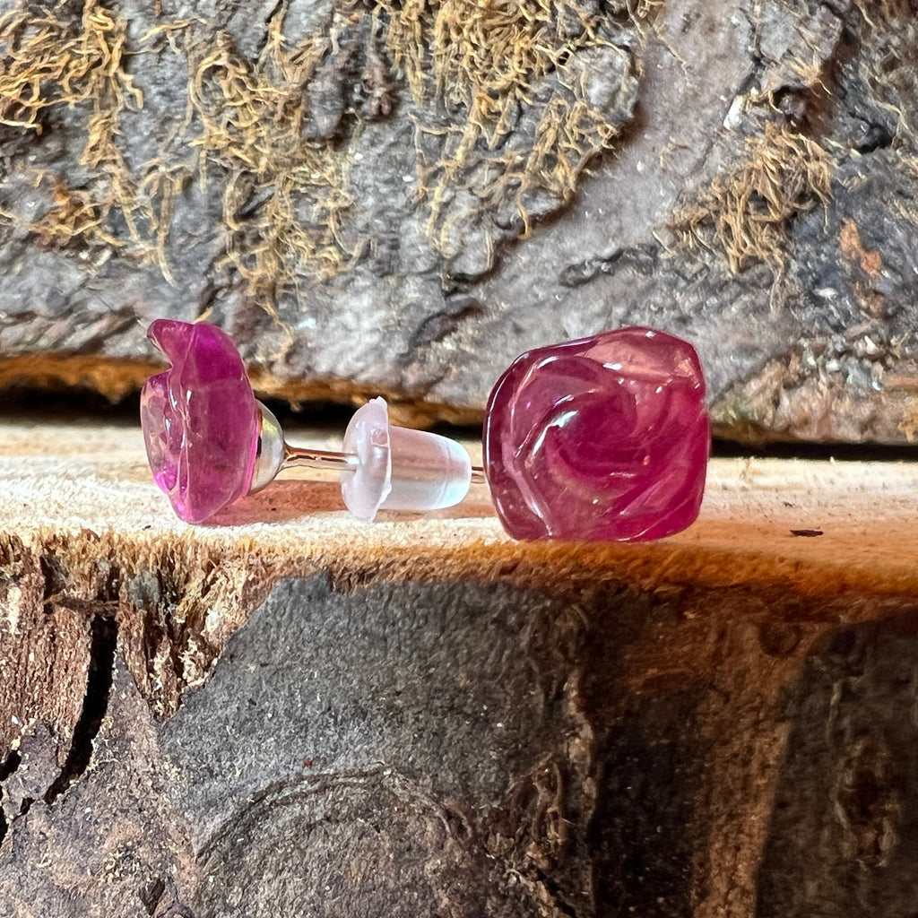 Cercei stud turmalina roz din argint model Flower, pietre semipretioase - druzy.ro 2 