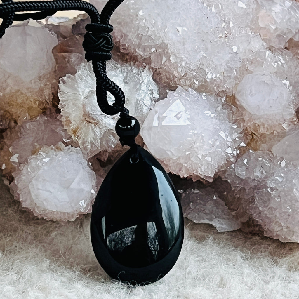 Pandantiv obsidian DROP cu snur, pietre semipretioase - druzy.ro 1 