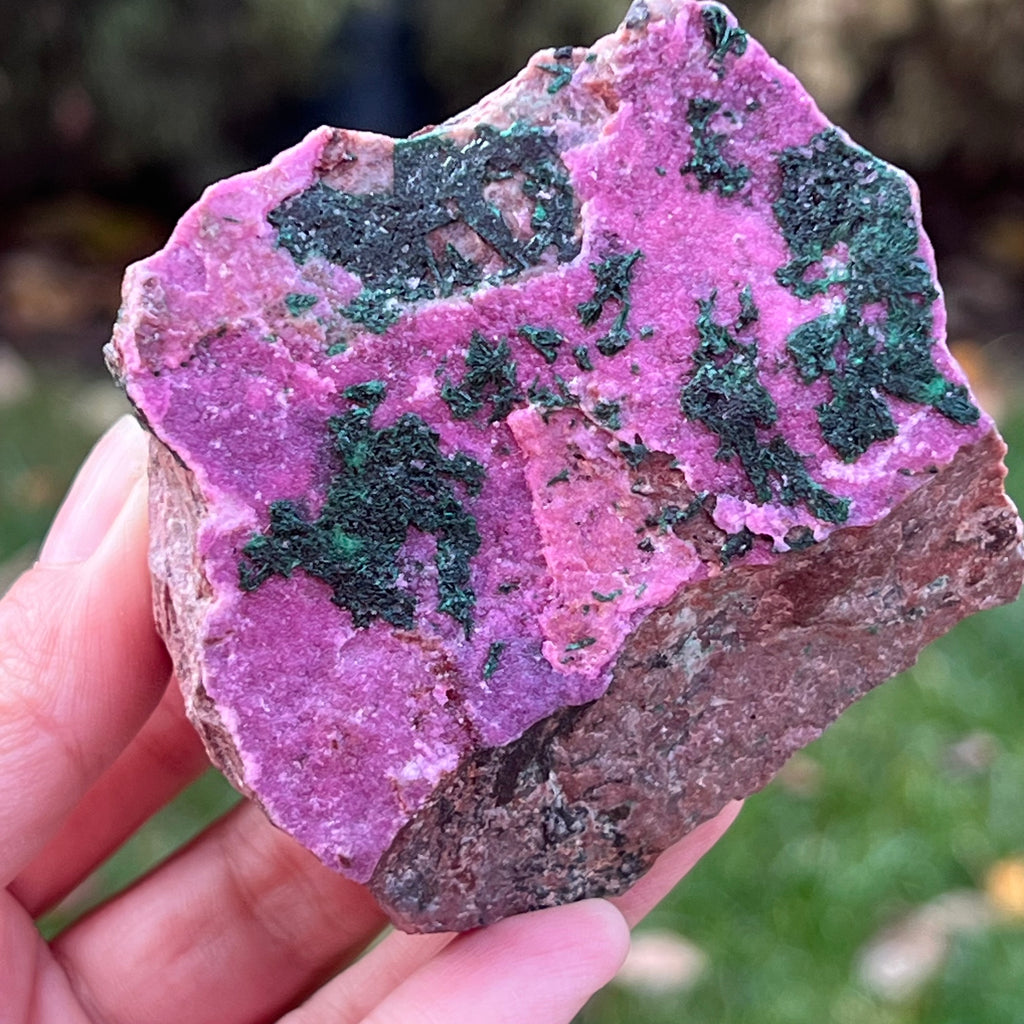 Dolomit roz Salrose insertii malachit piatra bruta Congo model 6L, druzy.ro, cristale 1