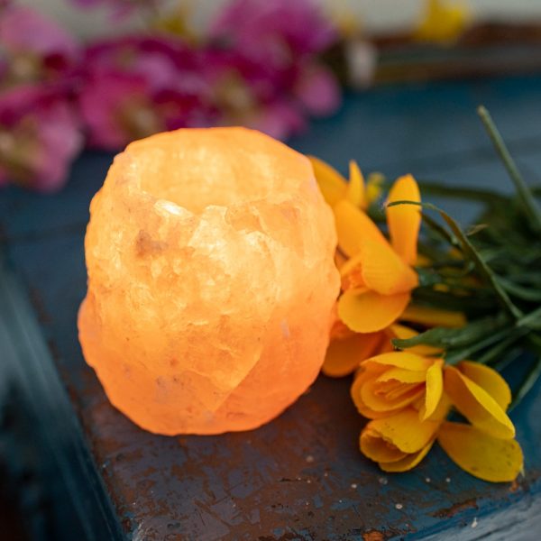 Suport lumanare portocaliu sare de Himalaya, druzy.ro, cristale 3