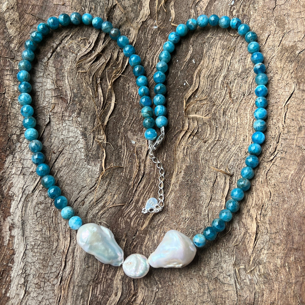 Colier apatit și perle Blue Whisper#35, pietre semipretioase - druzy.ro 3 
