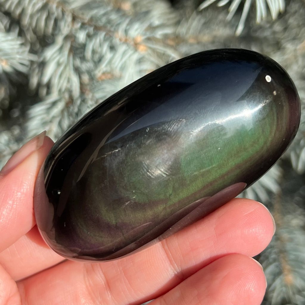 Obsidian curcubeu palmstone model 4, druzy.ro, cristale 7
