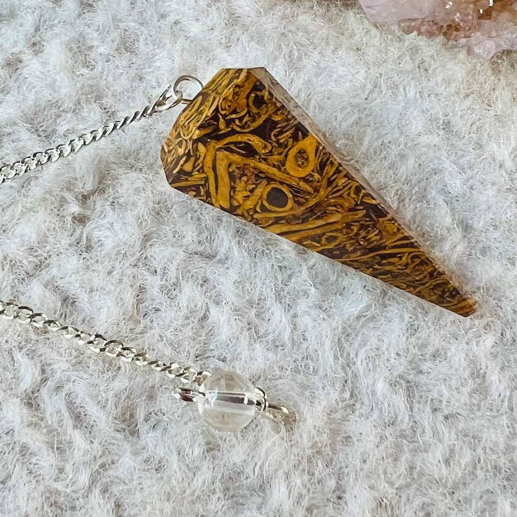 Pendul jasp desert ( Mariam stone) cu bila cuart, druzy.ro, cristale 1
