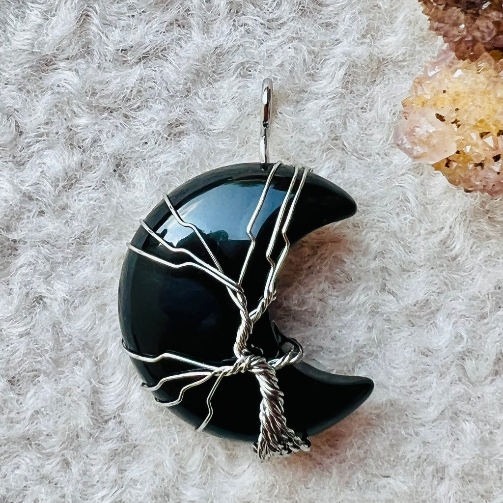 Pandantiv obsidian luna "Tree of life", druzy.ro, cristale 5